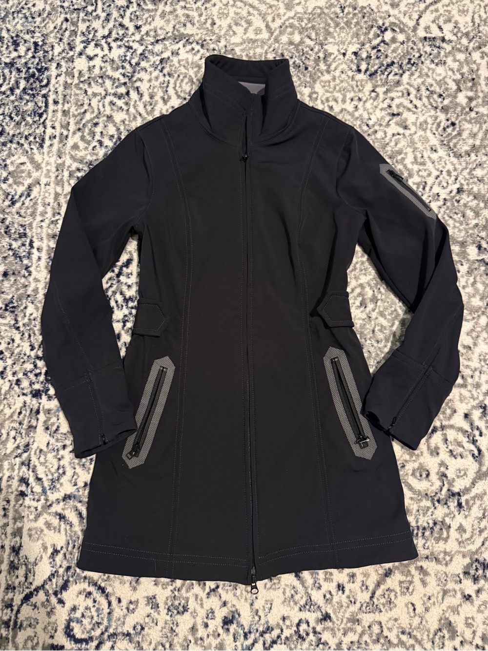 Athleta Black Long Softshell Trench Coat